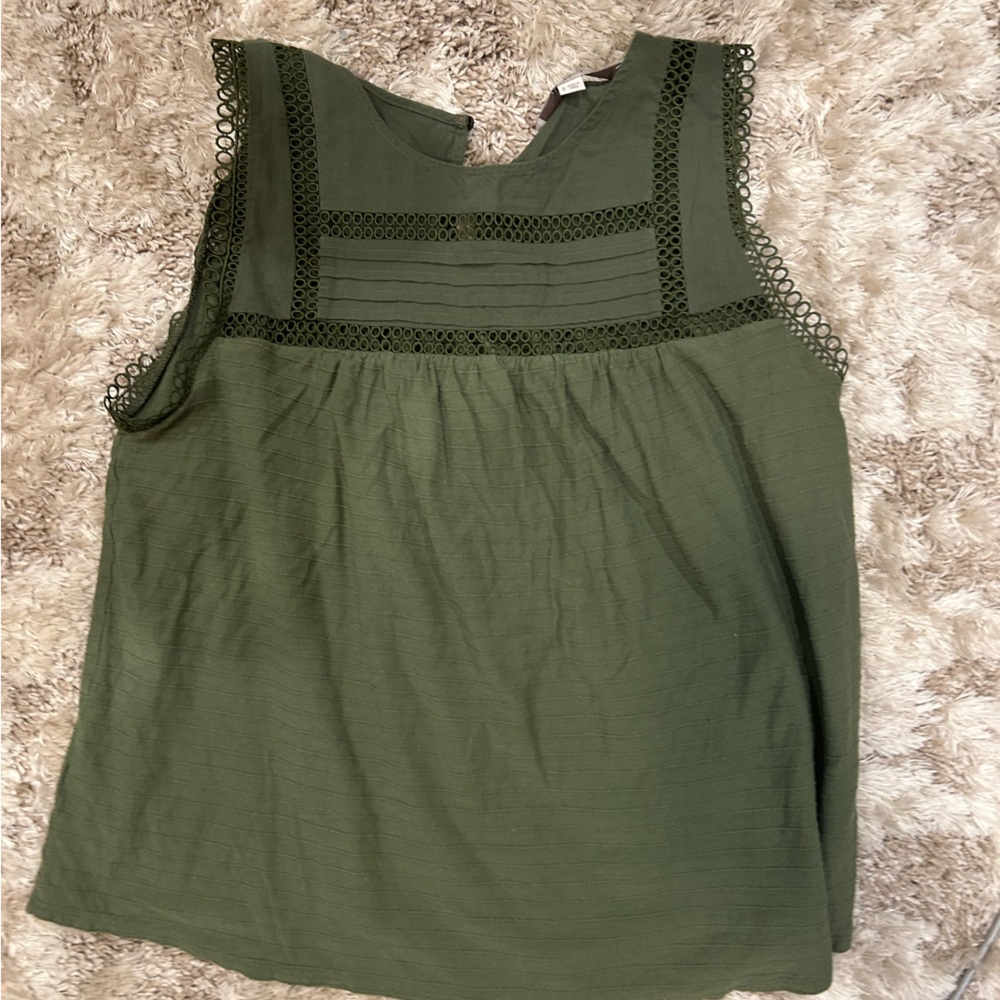 LOFT Olive Green Lace-Trim Sleeveless Tank